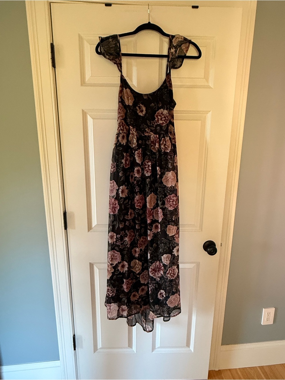 PinkBlush Maternity Black Floral Chiffon Back Tie Dress